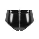 Women Sexy Open Crotch Leather Brief For Sex Low Waist Shorts Xokesy-172X